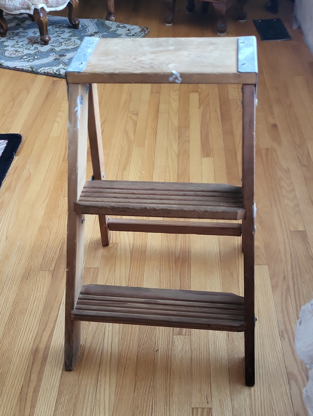 Vintage Wooden 2-Step Folding Step Stool - Natural Wood